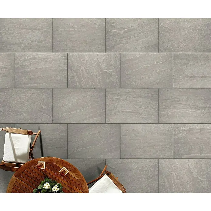 Terrassenfliese Tempio - 60 x 90 x 2 cm, Grey, Matt - Graue Bodenfliesen mit natürlicher Steinoptik, die eine stilvolle und moderne Terrasse oder einen Innenraum schaffen.