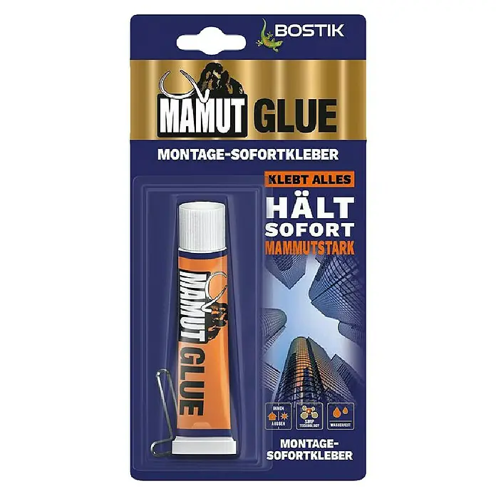 Bostik Montagekleber Mammut Glue - 38 g, Tube - Bild der Verpackung von Bostik Mamut Glue, einem Montage-Sofortkleber, der für seine starke Haftung und Vielseitigkeit bekannt ist.