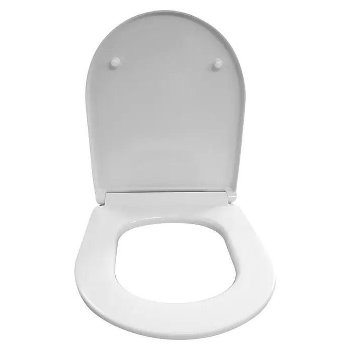 Temtasi WC-Sitz Infinity - Duroplast, Weiß, Mit Absenkautomatik - Nahaufnahme eines weißen Toilettensitzes mit Deckel. Das Produkt präsentiert ein schlichtes, modernes Design für Badezimmer.