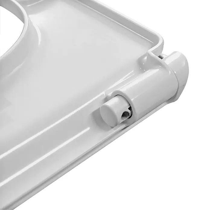 Temtasi WC-Sitz Infinity - Duroplast, Weiß, Mit Absenkautomatik - Detailaufnahme einer weißen Toilettenbrille, die die Befestigungsmechanismen hervorhebt, ideal für Bad-Design und Sanitärtechnik.
