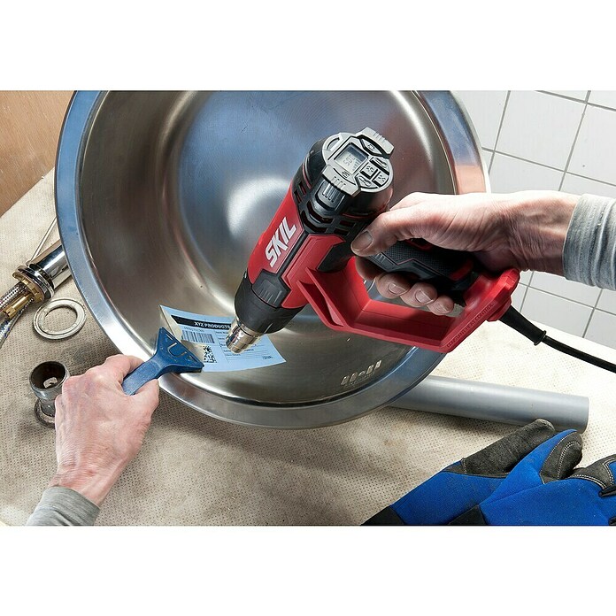 ChiliTec Heteluchtblazer 300 tot 1800 watt luchthoeveelheid en temperatuur regelbaar 50-550 °C, 2 opzetstukken/sproeiers voor het bewerken van kunststoffen, folies, stickers