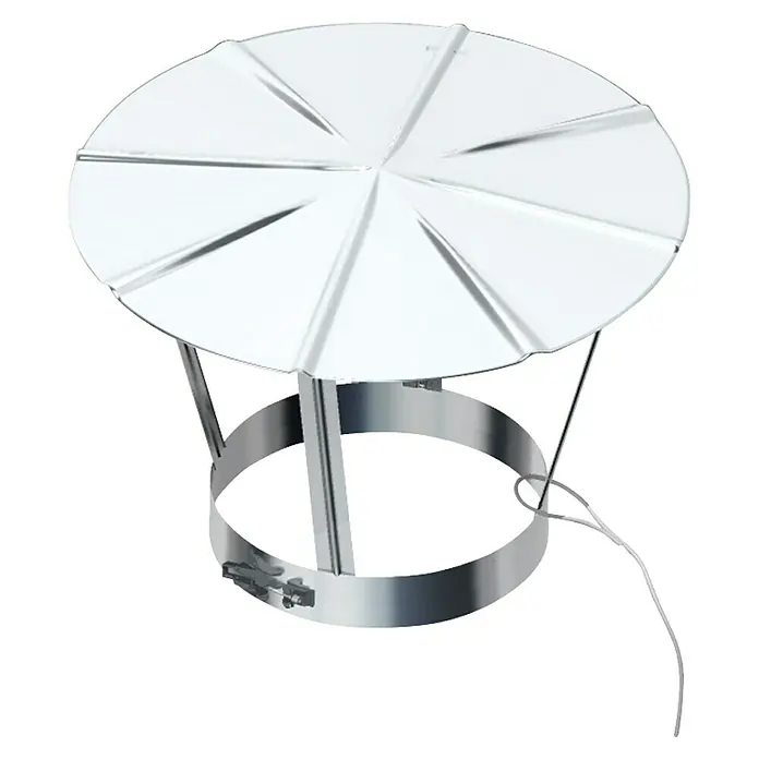 Raab Regenhut DW 25 Optilife - Durchmesser: 150 mm - Das Bild zeigt einen Abgasrohrschutz mit einem runden Dach und einem Befestigungsring. Er schützt Rohre vor Witterungseinflüssen.