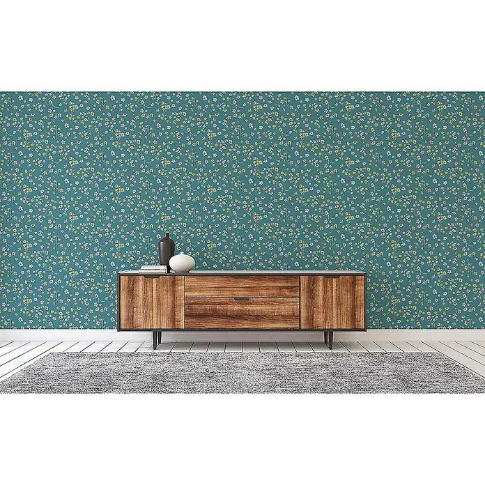 Tadessi Vliestapete M1-No.4121 - Türkis, Floral, 10,05 x 0,53 m