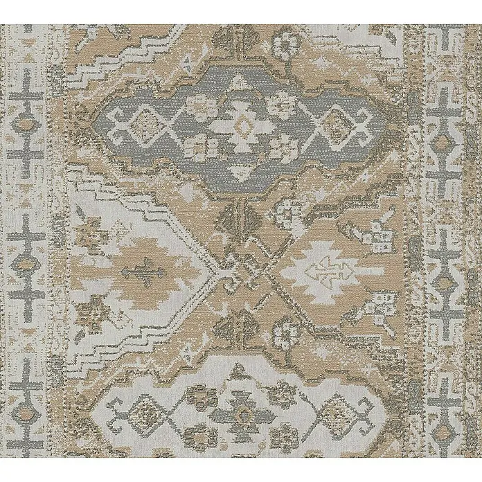 Tadessi Vliestapete M1-No.1608 - Weiß, Sonstiges, 10,05 x 0,53 m - Ein aufwendiger Teppich oder Stoff in Beige, Grau und Off-White mit traditionellem geometrischen und floralen Muster.
