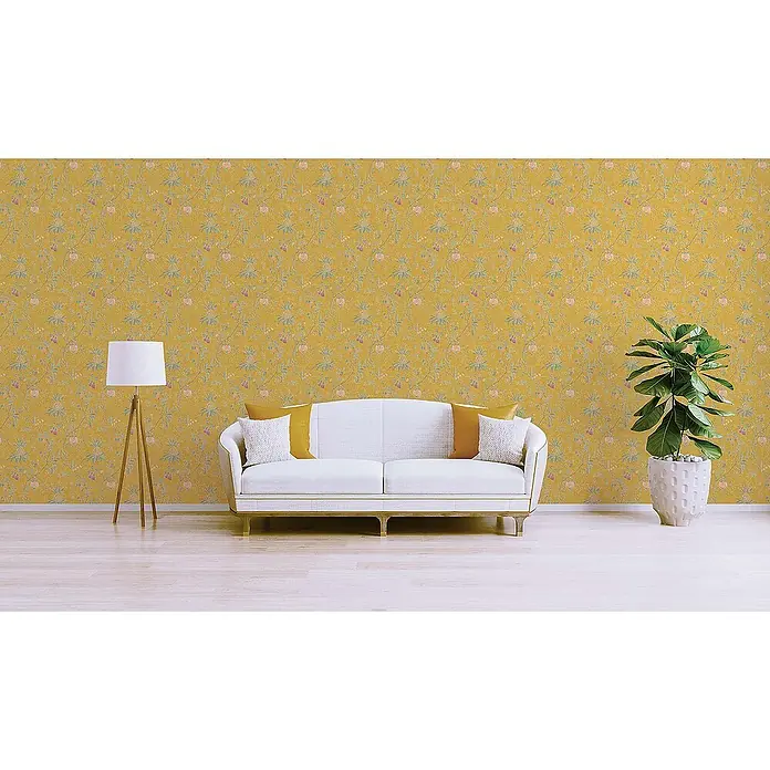 Tadessi Vliestapete M1-No.243 - Gelb, Floral, 10,05 x 0,53 m