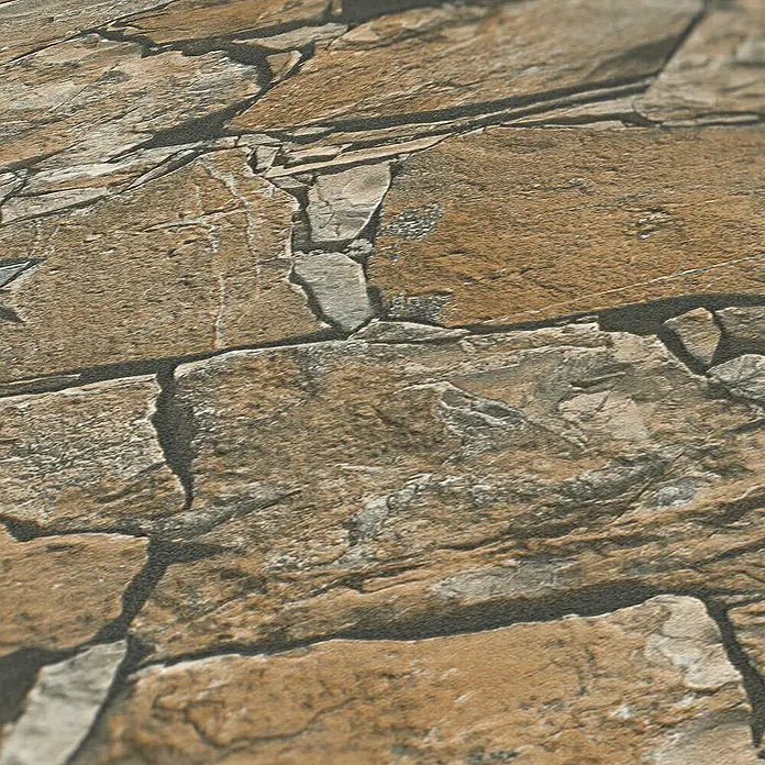Tadessi Vliestapete M1-No.3818 - Braun, Steinoptik, 10,05 x 0,53 m - Rustikale braune und graue Steinwandtextur mit unregelmäßigen, rauen Steinen.