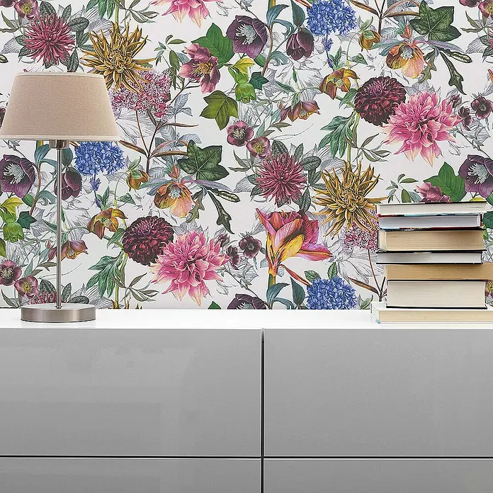 Tadessi Vliestapete M1-No.775 - Weiß, Floral, 10,05 x 0,53 m