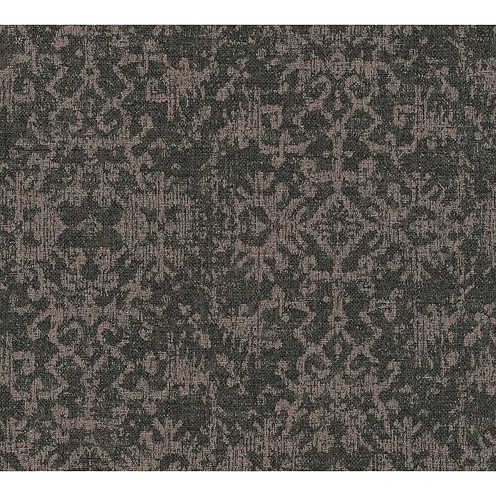 Tadessi Vliestapete M1-No.1760 - Schwarz, Sonstiges, 10,05 x 0,53 m - Strukturierter Stoff mit dunklem Anthrazitgrund und verblasstem hellbraunem Damastmuster, ideal für Polster oder Vorhänge.