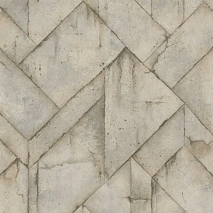 Tadessi Vliestapete M1-No.3235 - Braun, Steinoptik, 10,05 x 0,53 m - Strukturierte Tapete mit geometrischem Muster aus verwitterten Betonblöcken in Grau- und Beigetönen.