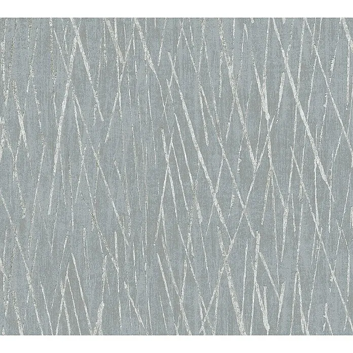 Tadessi Vliestapete M1-No.1711 - Grau, Streifen, 10,05 x 0,53 m - Strukturiertes hellblau-graues Muster mit unregelmäßigen, schimmernden silbrig-weißen Pinselstrichen.