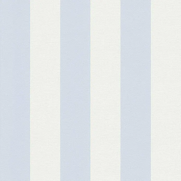 Tadessi Vliestapete M1-No.2242 - Weiß, Streifen, 10,05 x 0,53 m - Hellblau-weißes vertikales Streifenmuster mit texturähnlicher Oberfläche.