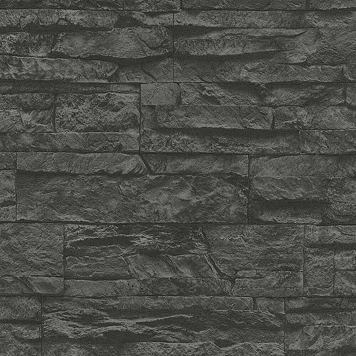Tadessi Vliestapete M1-No.851 - Schwarz, Steinoptik, 10,05 x 0,53 m - Dunkelgraue Steinwand-Textur mit rauen, unregelmäßigen Blöcken. Ideal für eine robuste und moderne Innenausstattung.