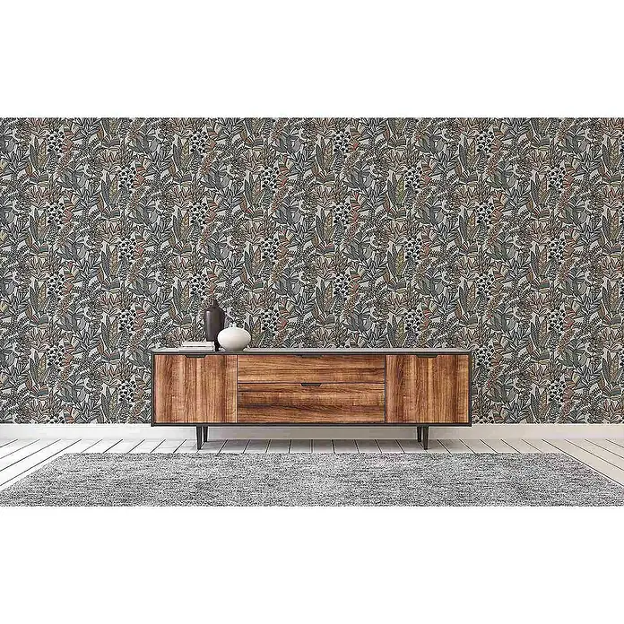 Tadessi Vliestapete M1-No.4258 - Schwarz, Floral, 10,05 x 0,53 m