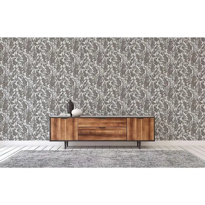 Tadessi Vliestapete M1-No.1439 - Grau, Floral, 10,05 x 0,53 m