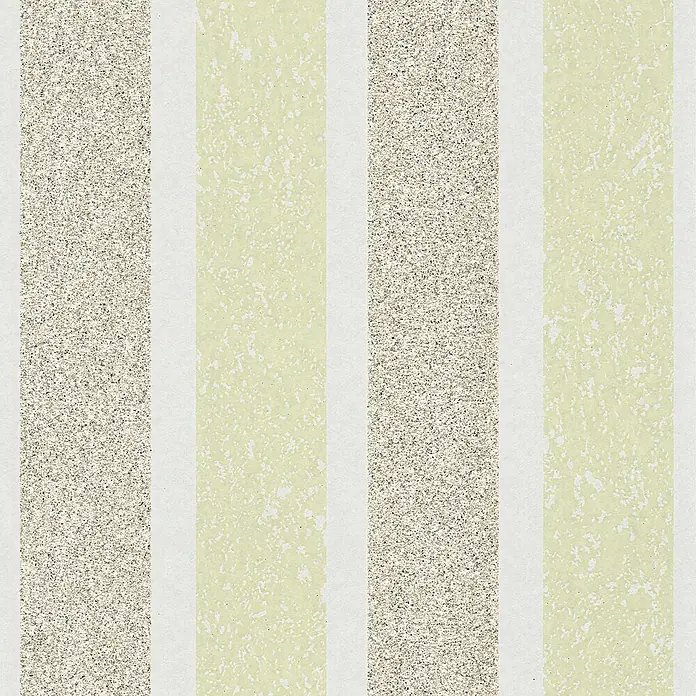 Tadessi Vliestapete M1-No.3839 - Braun, Streifen, 10,05 x 0,53 m - Gestreifte Tapete mit abwechselnd beigen Glitzer- und hellgrünen Strukturbahnen, getrennt durch dünne weiße Linien.