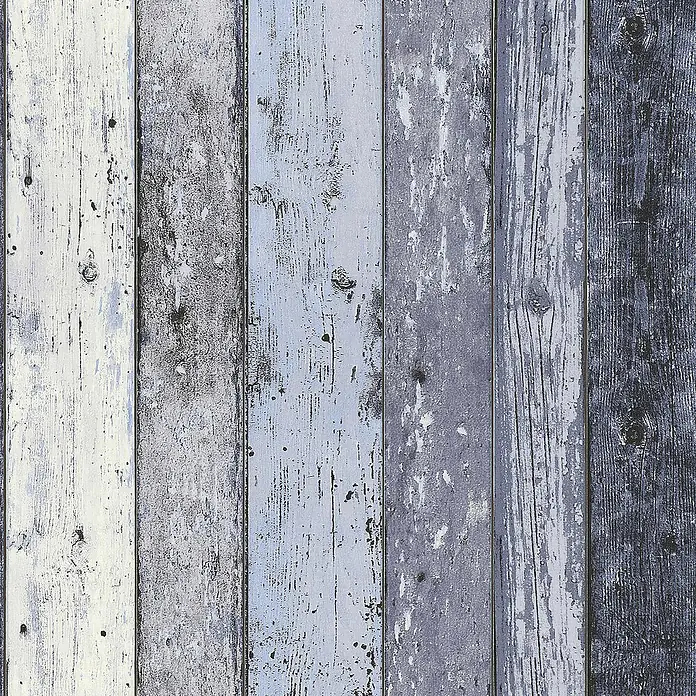 Tadessi Vliestapete M1-No.862 - Blau, Holzoptik, 10,05 x 0,53 m - Verwitterte Holzbretter mit abblätternder Farbe in Weiß-, Blau- und Grautönen.