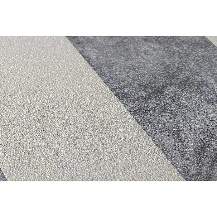 Tadessi Vliestapete M1-No.332 - Schwarz, Streifen, 10,05 x 0,53 m - Strukturierte Materialprobe: heller Glitzerbereich und dunkler melierter Bereich.