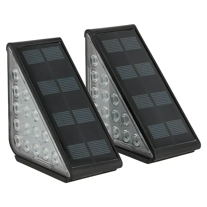 BAUHAUS Solarleuchten-Set Treppenlicht - L x B x H: 9 cm x 9 cm x 4,8 m, Schwarz, IP54, 8 lm - Zwei Solar-Wandleuchten, die energieeffiziente Beleuchtung für den Außenbereich bieten. Das Solarpanel lädt sich tagsüber auf.