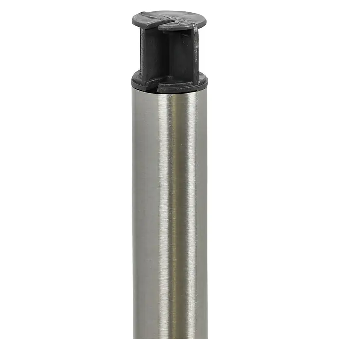 BAUHAUS Solar-Erdspieß - 0,06 W, Höhe: 39 cm, Silber, IP44, 3 lm - Detailaufnahme einer verchromten Metallsäule mit schwarzer Kunststoffabdeckung, die ein modernes und industrielles Design zeigt.