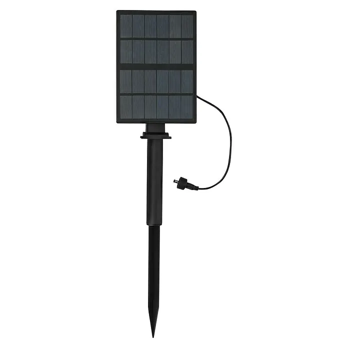 BAUHAUS Solarleuchten-Set - 3 W, Schwarz, IP44, 150 lm - Abbildung eines Solarpanels mit Erdspieß und Kabel, ideal für Gartenbeleuchtung und umweltfreundliche Energiegewinnung.