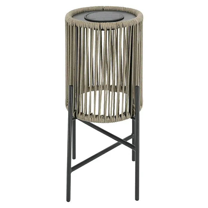 BAUHAUS Solar-Dekoleuchte Laterne - 0,06 W, L x B x H: 20 x 20 x 44 cm, Braun/ Anthrazit, IP44 - Elegante Outdoor-Laterne mit geflochtener Seiloptik und stabilem Metallgestell. Perfekt für stimmungsvolle Abende im Garten oder auf der Terrasse.