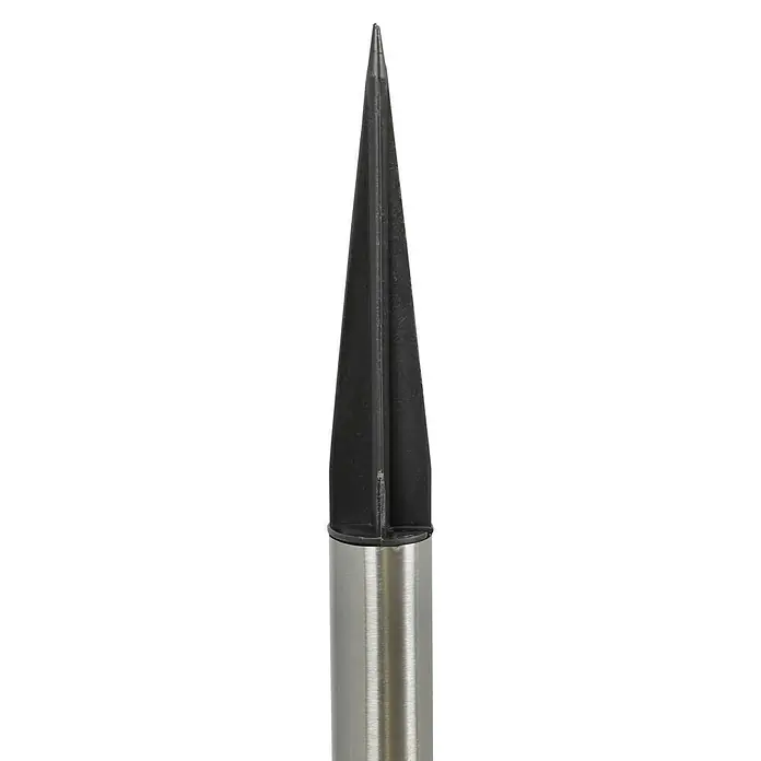 BAUHAUS Solar-Erdspieß - 0,06 W, Höhe: 39 cm, Silber, IP44, 3 lm - Produktansicht eines schlanken, silberfarbenen Gartensteckers mit einem schwarzen, spitz zulaufenden Aufsatz für den Außenbereich.