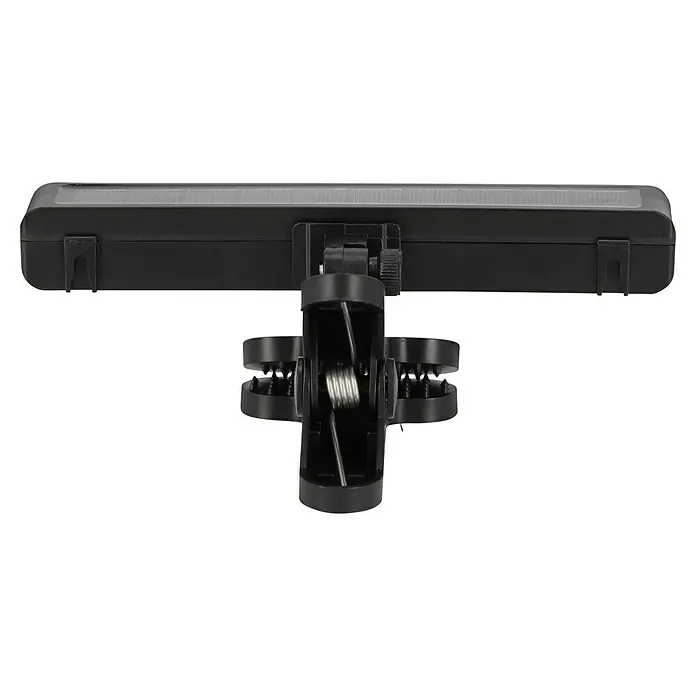 BAUHAUS LED-Klemmleuchte Solar - L x B x H: 19,8 x 2,5 x 3,2 cm, Lichtfarbe: Kaltweiß - Detailaufnahme einer Solarleuchte mit Clip-Befestigung, ideal für flexible Beleuchtung im Außenbereich.
