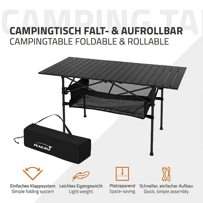 Hauki Campingtisch Klapptisch faltbar aus Aluminium inkl. Tragetasche - L x B x H: 118 x 55 x 64,5 cm, Aluminium, Metall, Schwarz