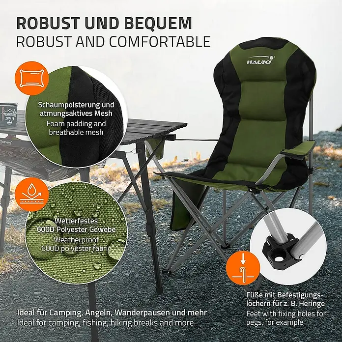 Hauki Campingtisch Camping-Set mit Aluminium Klapptisch inkl. 2 Campingstuhl Grün - L x B x H: 95 x 56 x 110 cm, Aluminium, Metall, 600D Polyester Gewebe, Schwarz, Grün
