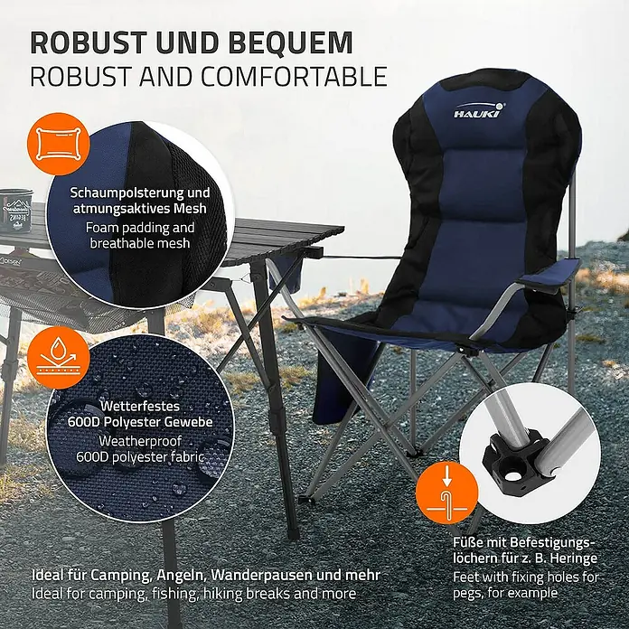 Hauki Campingtisch Camping-Set mit Aluminium Klapptisch inkl. 2 Campingstuhl Blau - L x B x H: 95 x 56 x 110 cm, Aluminium, Metall, 600D Polyester Gewebe, Schwarz, Blau