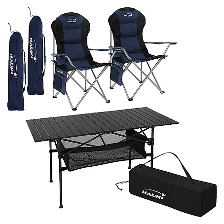 Hauki  Campingtisch Camping-Set mit Aluminium Klapptisch inkl. 2 Campingstuhl Blau