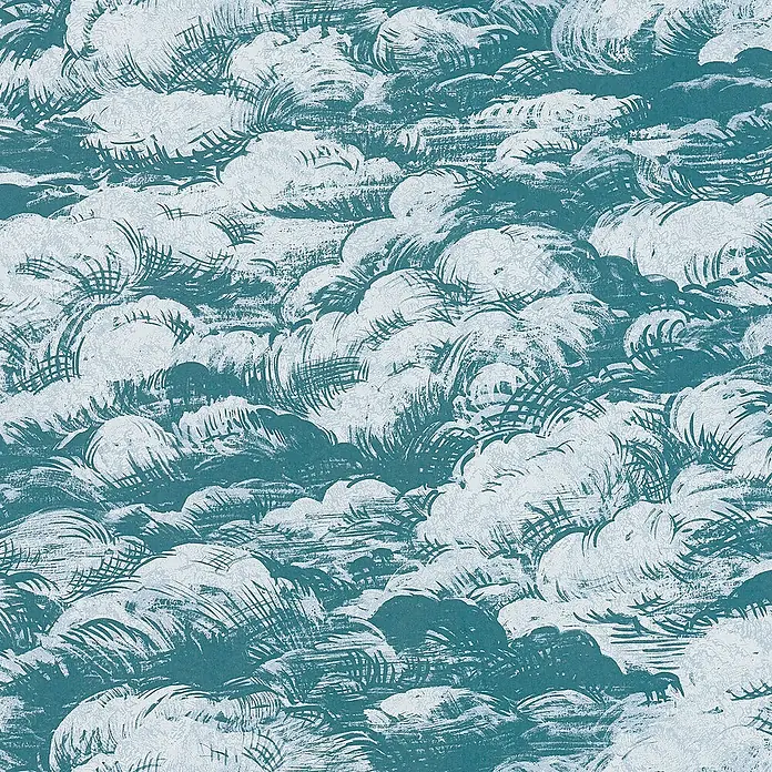 Tadessi Vliestapete M1-No.535 - Weiß, Sonstiges, 10,05 x 0,53 m - Stilisiertes Wolkenmuster in Weiß und Türkis.