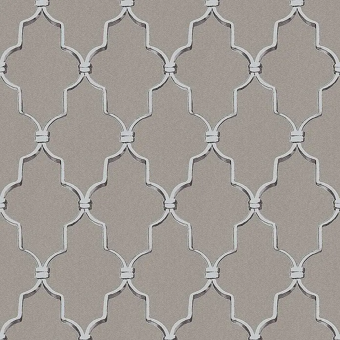 Tadessi Vliestapete M1-No.212 - Schwarz, Sonstiges, 10,05 x 0,53 m - Helles Grau geometrisches Ogee-Gittermuster. Texturiertes Tapetendesign.