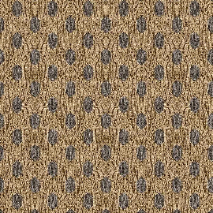 Tadessi Vliestapete M1-No.2826 - Braun, Sonstiges, 10,05 x 0,53 m - Strukturiertes braun-graues Muster mit sich wiederholenden dunkelgrauen Sechsecken auf getupftem hellbraunem Hintergrund, geeignet als Stoff oder Tapete.