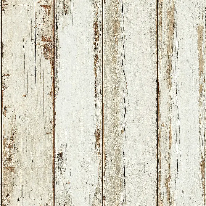 Tadessi Vliestapete M1-No.252 - Creme, Holzoptik, 10,05 x 0,53 m - Abgenutzte weiße Holzplanken, die die natürliche Holzstruktur durch die Farbe zeigen.