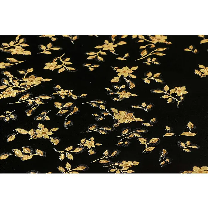 Tadessi Vliestapete M1-No.883 - Schwarz, Floral, 10,05 x 0,7 m - Schwarze Oberfläche mit geprägtem goldenem Blumenmuster.