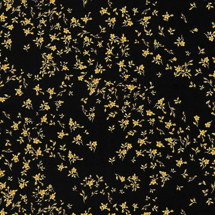 Tadessi Vliestapete M1-No.883 - Schwarz, Floral, 10,05 x 0,7 m - Goldenes Blumenmuster mit kleinen Blüten und Blättern auf dunklem Hintergrund.