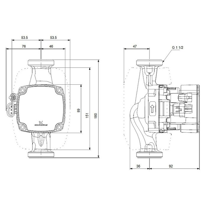 Grundfos Umwälzpumpe ALPHA1 GO 25-60 180 (Leistungsaufnahme: 4 W - 45 W, Förderhöhe: 4 m, Einbaulänge: 180 mm) | BAUHAUS