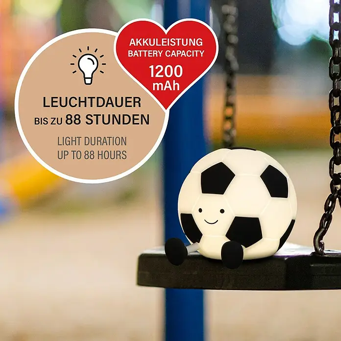 FHL easy LED-Nachtlicht Kalle - 0,4 W, L x B x H: 14 x 11,5 x 10,5 cm, Warmweiß, Fußball Kalle - Niedliche fußballförmige Lampe mit einer Akkulaufzeit von bis zu 88 Stunden und einer Kapazität von 1200 mAh.