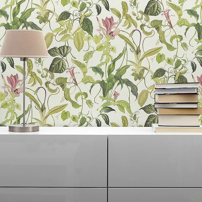 Tadessi Vliestapete M1-No.668 - Weiß, Floral, 10,05 x 0,53 m
