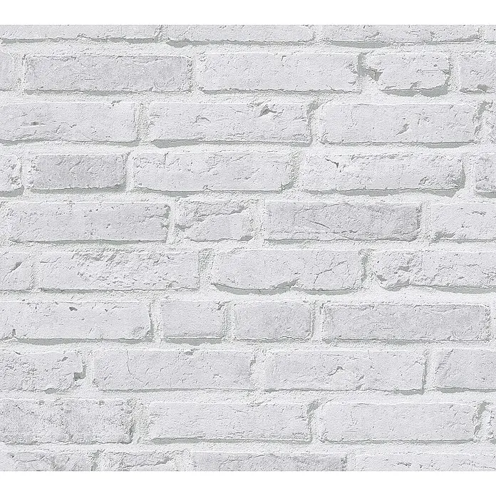Tadessi Vliestapete M1-No.3 - Grau, Steinoptik, 10,05 x 0,53 m - Texturierte weiße Ziegelwand mit Fugen, ideal für moderne Innenräume.