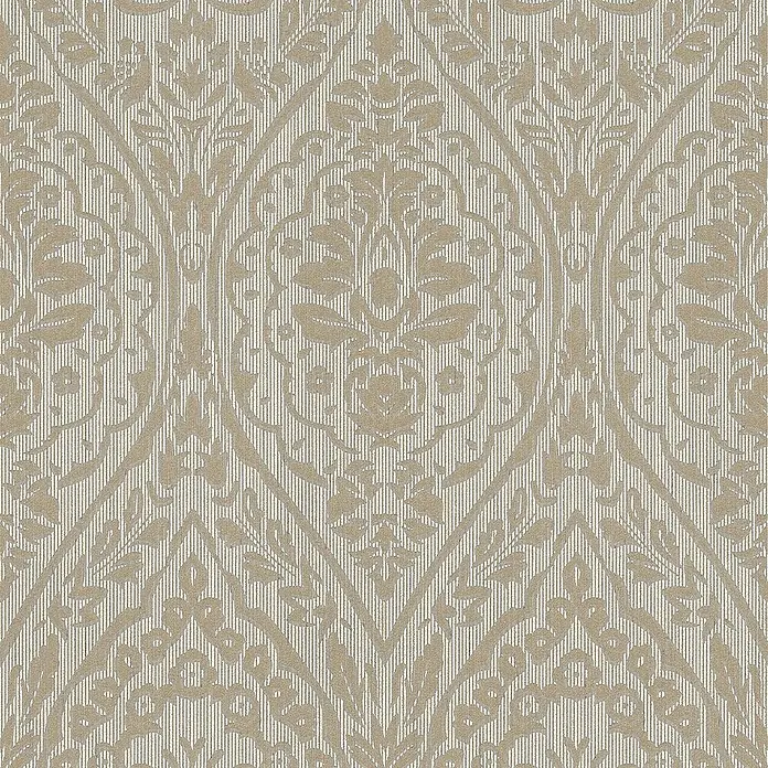 Tadessi Vliestapete M1-No.3854 - Braun, Streifen, 10,05 x 0,53 m - Beiges Damast-Tapeten- oder Textilmuster mit aufwendigen floralen und Rankenmotiven.