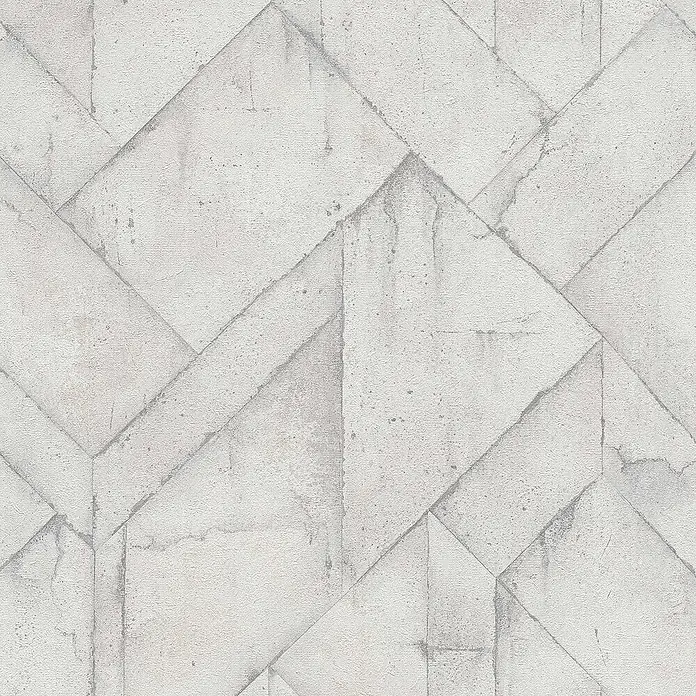 Tadessi Vliestapete M1-No.544 - Grau, Steinoptik, 10,05 x 0,53 m - Helle, grau betonierte Tapete mit modernem, geometrischem Muster aus verschachtelten, eckigen Formen.