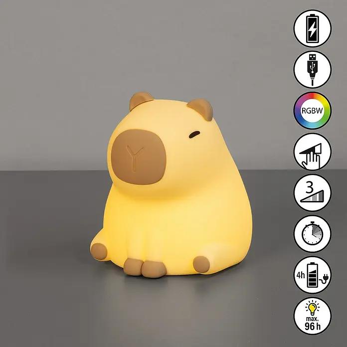FHL easy LED-Nachtlicht Piggy - 0,5 W, L x B x H: 11 x 10 x 12 cm, RGBW, Capybara Piggy - Niedliche Capybara-Lampe, ideal als Nachtlicht. Verfügt über RGBW-Farben, Touch-Steuerung und eine lange Akkulaufzeit von bis zu 96 Stunden.
