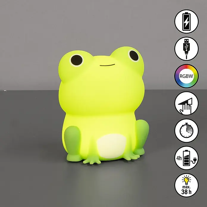FHL easy LED-Nachtlicht Willi - 0,4 W, L x B x H: 9 x 8 x 11,5 cm, RGBW, Frosch Willi - Niedliches Frosch-Nachtlicht, perfekt für Kinderzimmer. Das LED-Licht bietet verschiedene Farben und eine lange Akkulaufzeit für entspannende Nächte.
