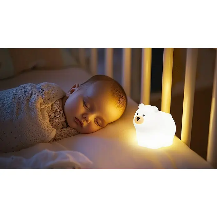FHL easy LED-Nachtlicht Knut - 0,7 W, L x B x H: 12 x 9 x 11 cm, RGBW, Eisbär Knut - Ein schlafendes Baby neben einem Bären-Nachtlicht. Das Nachtlicht wirft einen warmen Schein und sorgt für eine beruhigende Atmosphäre.
