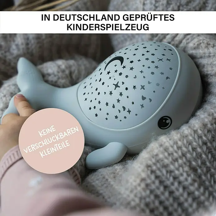 LED-Nachtlicht Wal Willy - L x B x H: 17 x 8,9 x 14 cm, RGBW - Kinderfreundliches Wal-Nachtlicht mit Sternenmuster, geprüft in Deutschland. Keine verschluckbaren Kleinteile für sicheren Schlaf.