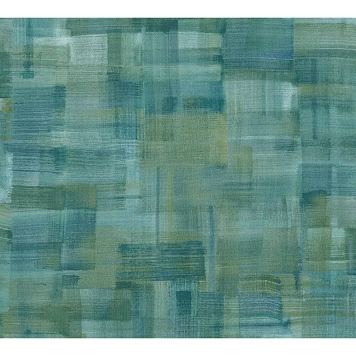 Tadessi Vliestapete M1-No.1470 - Blau, Sonstiges, 10,05 x 0,53 m - Abstraktes Muster in Türkis, Blau und Olivgrün mit strukturierter, leinwandartiger Oberfläche.