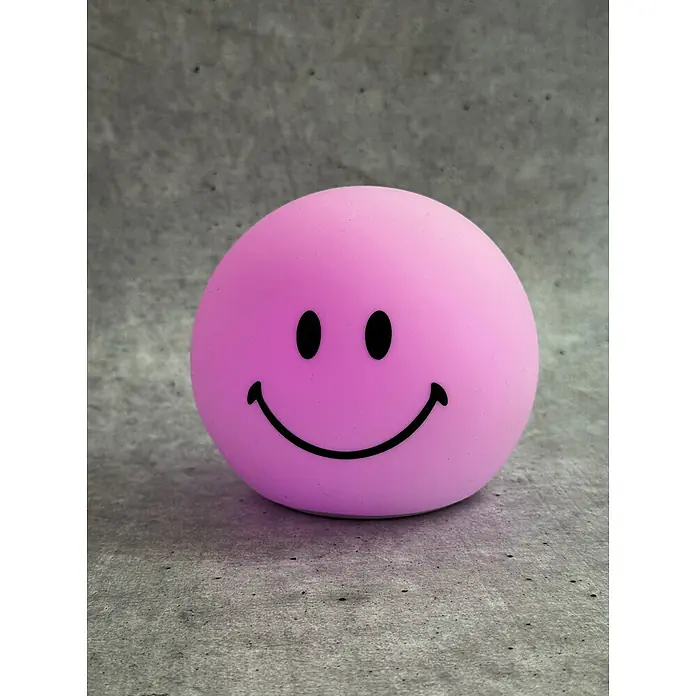 FHL easy LED-Nachtlicht GlowMoji - 0,7 W, L x B x H: 13 x 13 x 12 cm, RGBW, Glowmoji White - Nahaufnahme eines runden, rosa Smileys, das ein Gefühl von Glück und positiver Stimmung vermittelt. Es ist ein tolles Accessoire für jeden Raum.