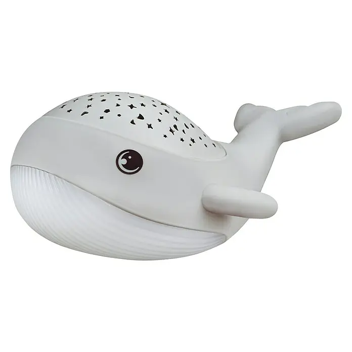 LED-Nachtlicht Wal Willy - L x B x H: 17 x 8,9 x 14 cm, RGBW - Ein weisses Wal-Nachtlicht mit Sternenlöchern, das ein beruhigendes Licht für Babys und Kinder abgibt und als Einschlafhilfe dient.